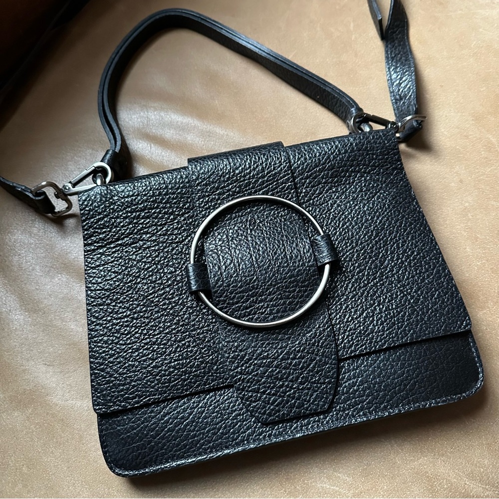 Lia Numa Designer Pebbled Leather Buckle Designer Italy Bag Satchel Crossbody View 2